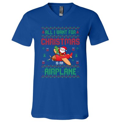 All I Want For Christmas Is An Airplane Pilots Ugly Xmas Gift V-Neck T-Shirt