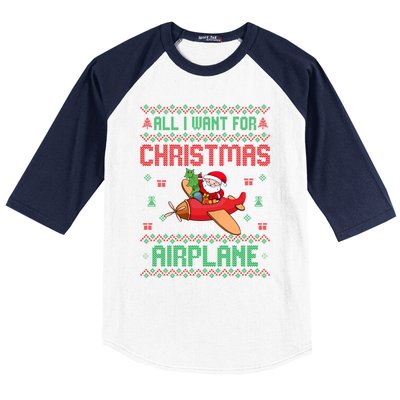 All I Want For Christmas Is An Airplane Pilots Ugly Xmas Gift Baseball Sleeve Shirt