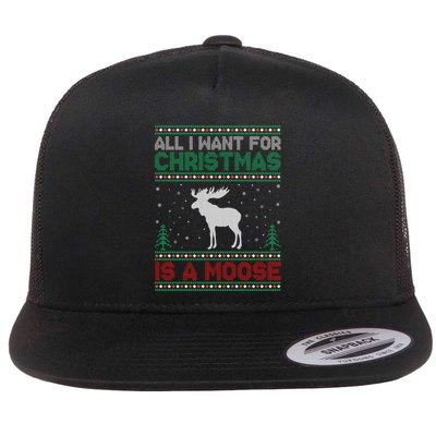 All I Want for Xmas is a Moose Ugly Christmas Sweater Flatbill Hat