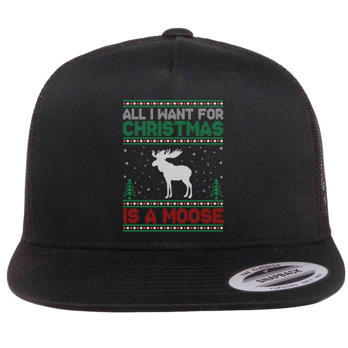 All I Want for Xmas is a Moose Ugly Christmas Sweater Flatbill Hat