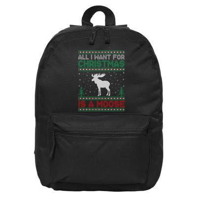 All I Want for Xmas is a Moose Ugly Christmas Sweater 16 in Basic Backpack