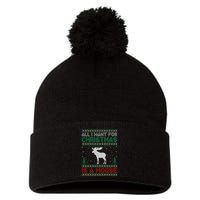 All I Want for Xmas is a Moose Ugly Christmas Sweater Pom Pom 12in Knit Beanie