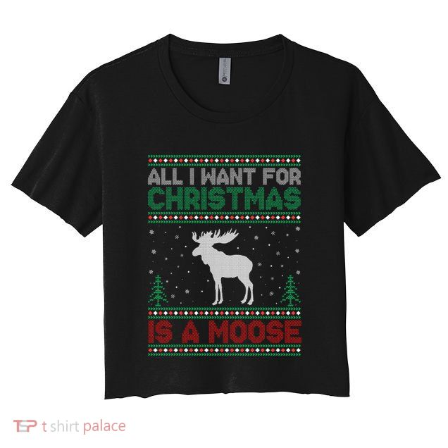 All I Want for Xmas is a Moose Ugly Christmas Sweater Crop Top