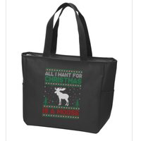 All I Want for Xmas is a Moose Ugly Christmas Sweater Zip Tote Bag