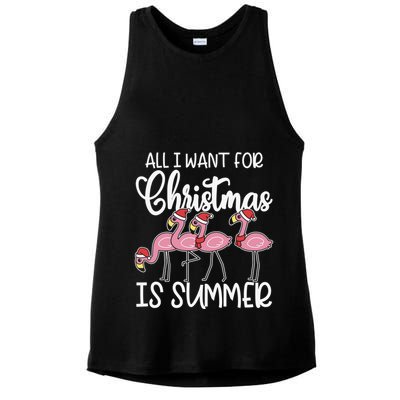 All I Want For Christmas In July Summer Flamingo Xmas Gift Ladies PosiCharge Tri-Blend Wicking Tank