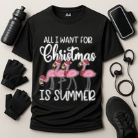 All I Want For Christmas In July Summer Flamingo Xmas Gift Cooling Performance Crew T-Shirt