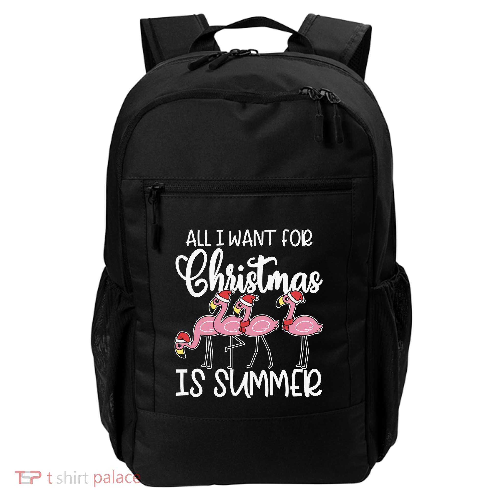 All I Want For Christmas In July Summer Flamingo Xmas Gift Backpack