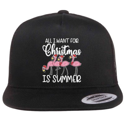 All I Want For Christmas In July Summer Flamingo Xmas Gift Flatbill Hat