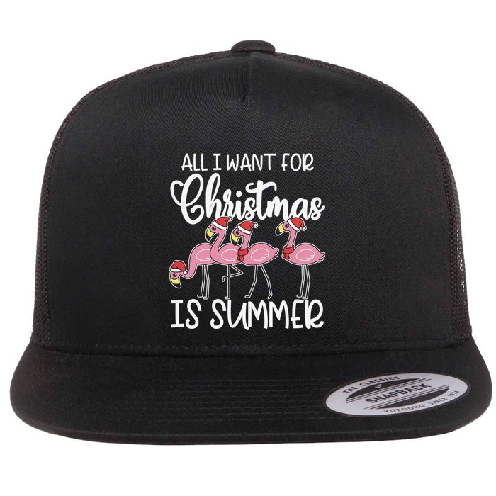 All I Want For Christmas In July Summer Flamingo Xmas Gift Flat Bill Trucker Hat