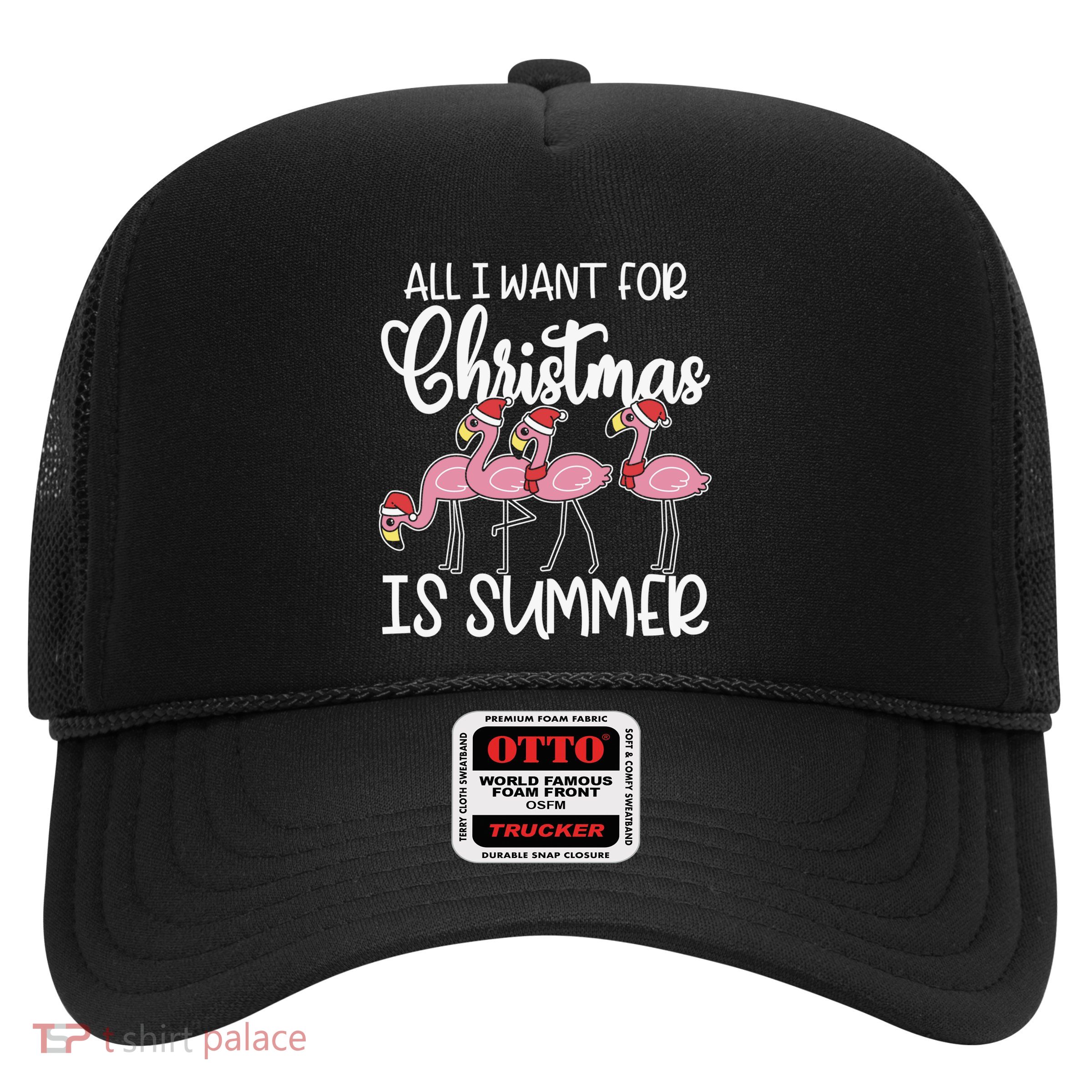 All I Want For Christmas In July Summer Flamingo Xmas Gift Trucker Hat