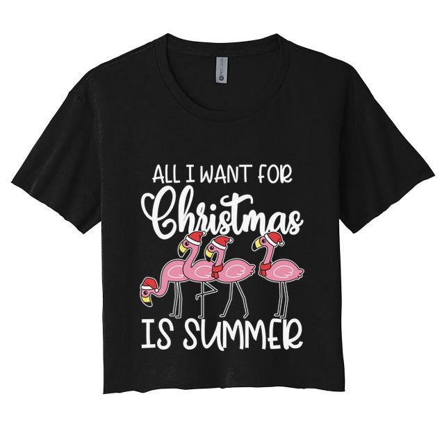 All I Want For Christmas In July Summer Flamingo Xmas Gift Crop Top