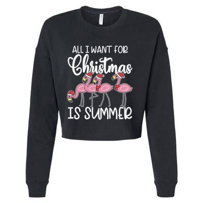 All I Want For Christmas In July Summer Flamingo Xmas Gift Cropped Pullover Crew