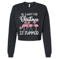 All I Want For Christmas In July Summer Flamingo Xmas Gift Cropped Pullover Crew