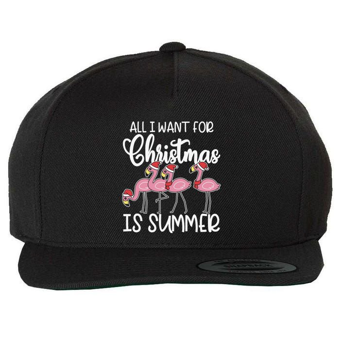 All I Want For Christmas In July Summer Flamingo Xmas Gift Wool Snapback Cap