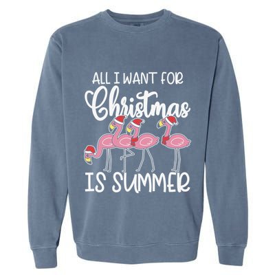 All I Want For Christmas In July Summer Flamingo Xmas Gift Garment-Dyed Sweatshirt