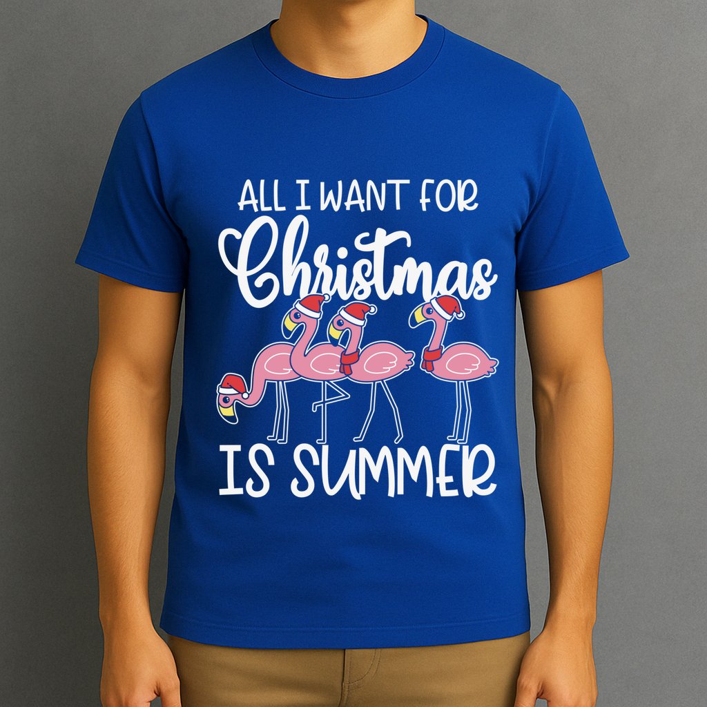All I Want For Christmas In July Summer Flamingo Xmas Gift T-Shirt