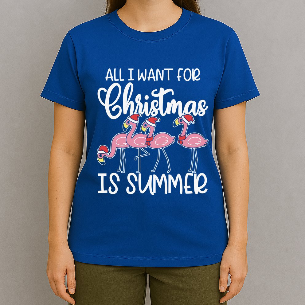 All I Want For Christmas In July Summer Flamingo Xmas Gift T-Shirt