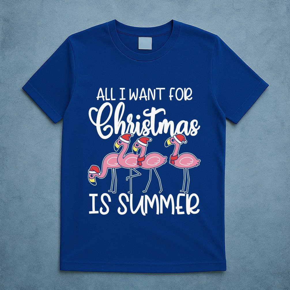 All I Want For Christmas In July Summer Flamingo Xmas Gift T-Shirt