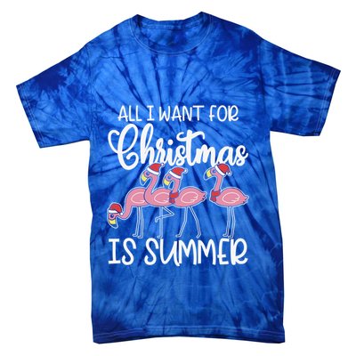 All I Want For Christmas In July Summer Flamingo Xmas Gift Tie-Dye T-Shirt