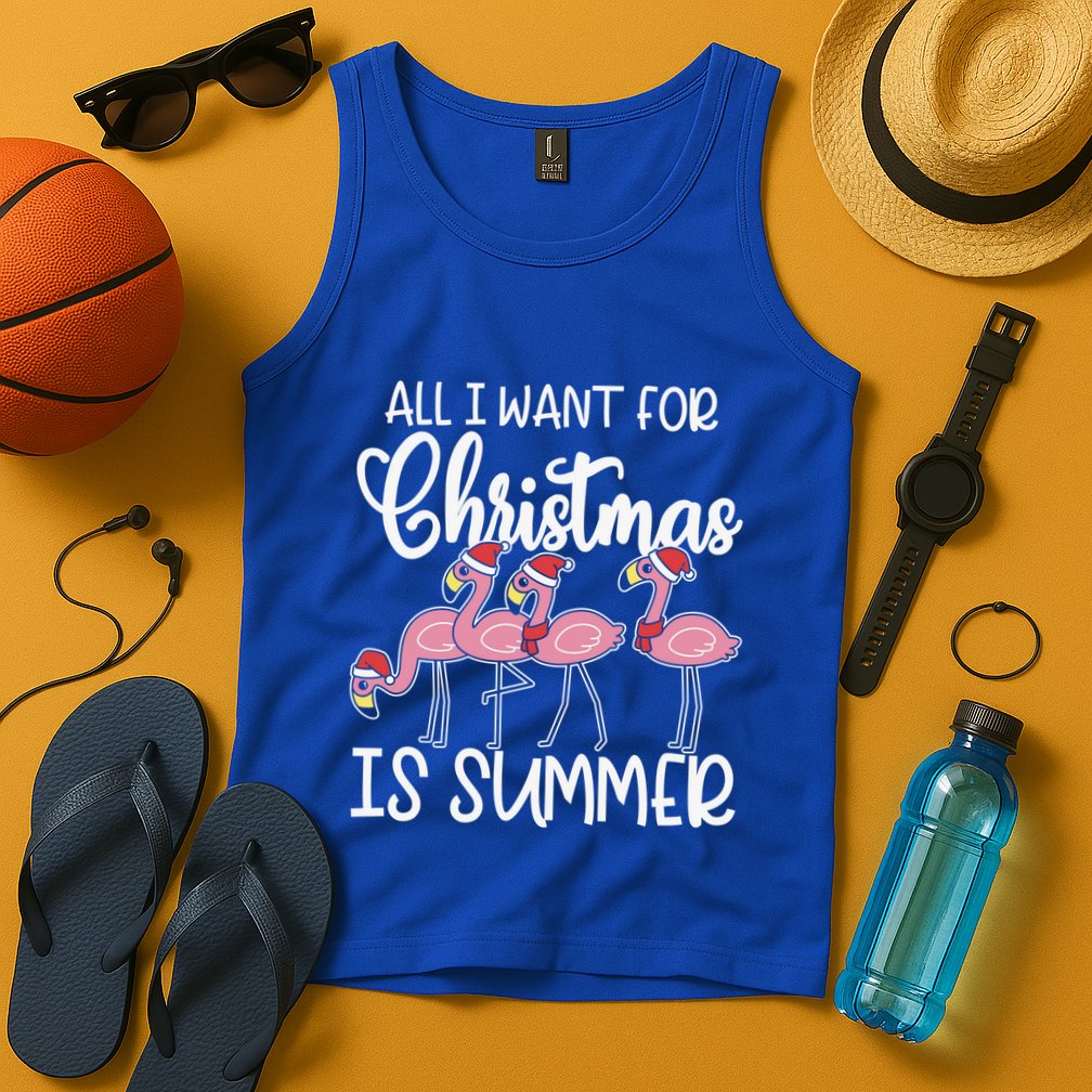 All I Want For Christmas In July Summer Flamingo Xmas Gift Tank Top
