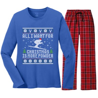 All I Want Is More Powder Ski Lover Skiing Ugly Christmas Gift Women's Long Sleeve Flannel Pajama Set 