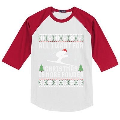 All I Want Is More Powder Ski Lover Skiing Ugly Christmas Gift Kids Colorblock Raglan Jersey