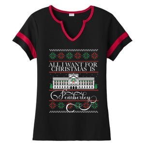 All I Want For Christmas Is Pemberley Austen Ugly Meme Ladies Halftime Notch Neck Tee