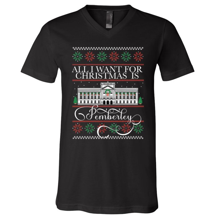 All I Want For Christmas Is Pemberley Austen Ugly Meme V-Neck T-Shirt