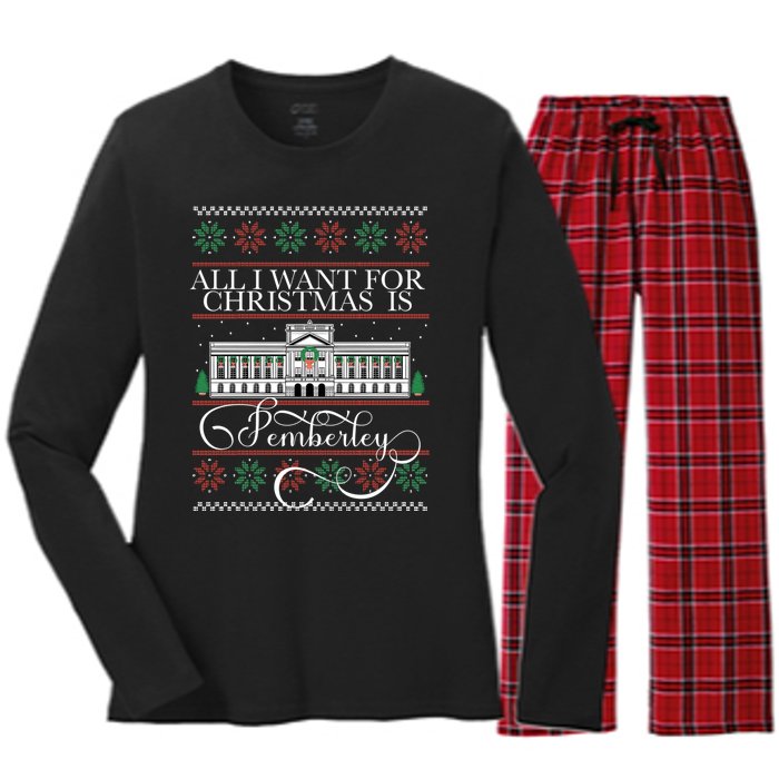 All I Want For Christmas Is Pemberley Austen Ugly Meme Women's Long Sleeve Flannel Pajama Set 