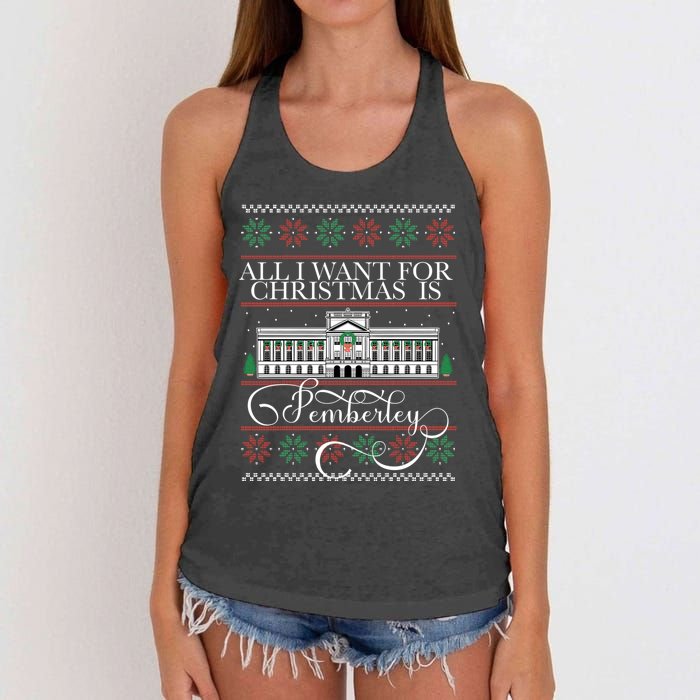 All I Want For Christmas Is Pemberley Austen Ugly Meme Women's Knotted Racerback Tank