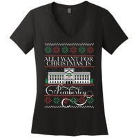 All I Want For Christmas Is Pemberley Austen Ugly Meme Women's V-Neck T-Shirt