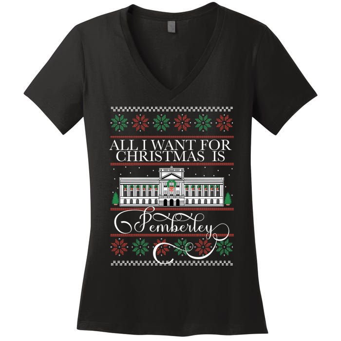 All I Want For Christmas Is Pemberley Austen Ugly Meme Women's V-Neck T-Shirt