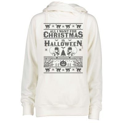 All I Want For Christmas Is Halloween Ugly Christmas Sweater Gift Womens Funnel Neck Pullover Hood