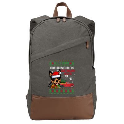 All I Want For Christmas Is Australian Kelpie Christmas Cat Great Gift Cotton Canvas Backpack