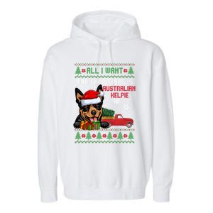 All I Want For Christmas Is Australian Kelpie Christmas Cat Great Gift Garment-Dyed Fleece Hoodie