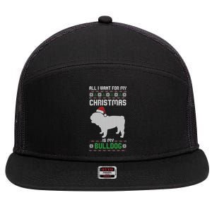 All I Want For My Christmas Bulldog Dog Ugly Xmas Pajama Gift 7 Panel Mesh Trucker Snapback Hat