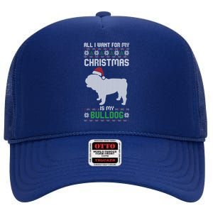 All I Want For My Christmas Bulldog Dog Ugly Xmas Pajama Gift High Crown Mesh Back Trucker Hat