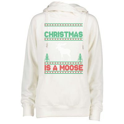 All I Want For Xmas Is A Moose Ugly Christmas Sweater Gift Womens Funnel Neck Pullover Hood