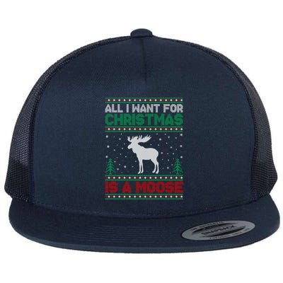 All I Want For Xmas Is A Moose Ugly Christmas Sweater Gift Flat Bill Trucker Hat