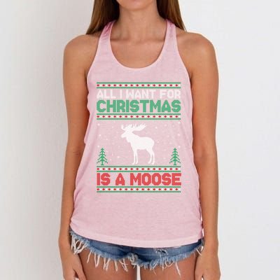 All I Want For Xmas Is A Moose Ugly Christmas Sweater Gift Women's Knotted Racerback Tank