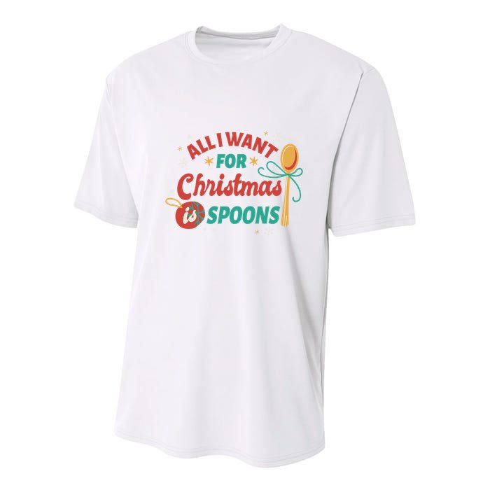 All I Want For Christmas Is Spoons Funny Youth Performance Sprint T-Shirt