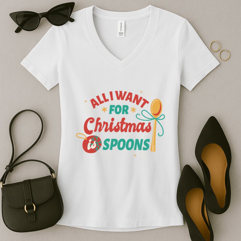 All I Want For Christmas Is Spoons Funny Women's V-Neck T-Shirt