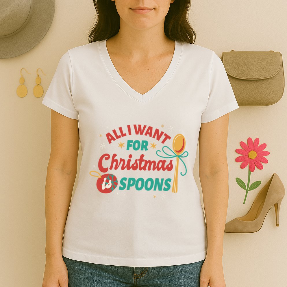 All I Want For Christmas Is Spoons Funny Women's V-Neck T-Shirt