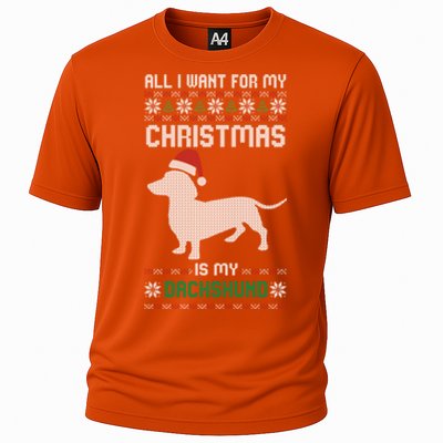 All I Want For My Christmas Dachshund Doxie Dog Ugly Xmas Pj Cute Gift Cooling Performance Crew T-Shirt