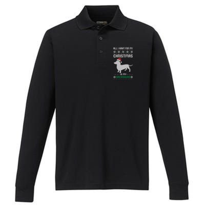 All I Want For My Christmas Dachshund Doxie Dog Ugly Xmas Pj Cute Gift Performance Long Sleeve Polo