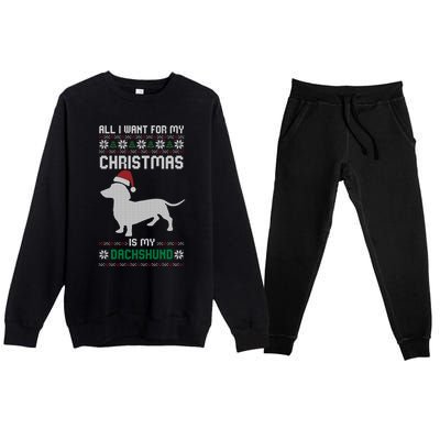 All I Want For My Christmas Dachshund Doxie Dog Ugly Xmas Pj Cute Gift Premium Crewneck Sweatsuit Set