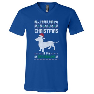 All I Want For My Christmas Dachshund Doxie Dog Ugly Xmas Pj Cute Gift V-Neck T-Shirt