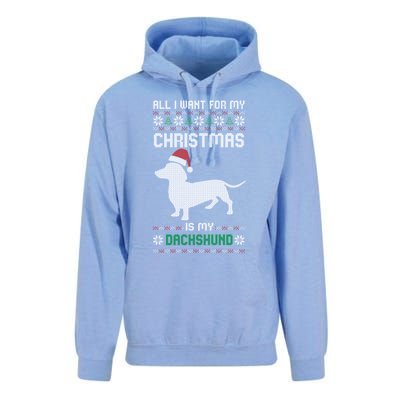 All I Want For My Christmas Dachshund Doxie Dog Ugly Xmas Pj Cute Gift Unisex Surf Hoodie