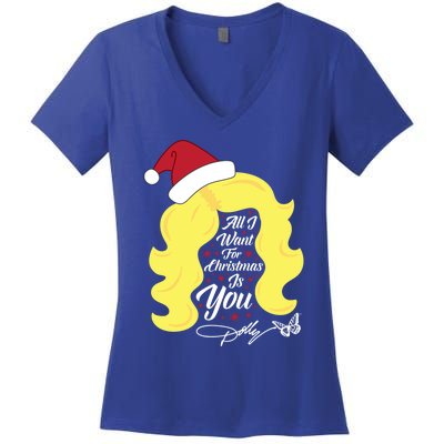 All I Want Christmas Dolly Wig Gift Women's V-Neck T-Shirt