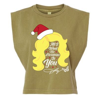 All I Want Christmas Dolly Wig Gift Garment-Dyed Women's Muscle Tee